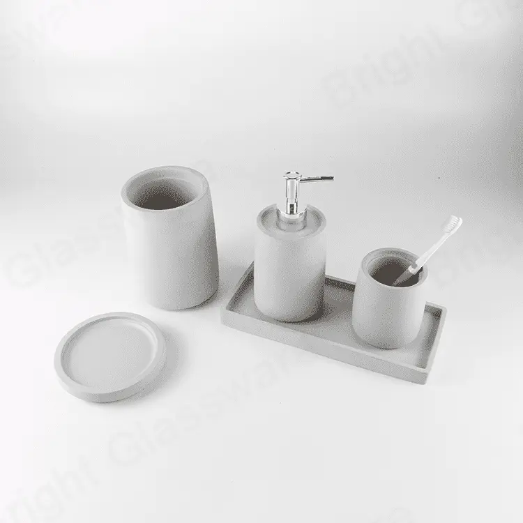 naturaleza cemento moderno China accesorios de baño conjuntos de jabón de hormigón plato y bandeja dispensador de jabón de baño, soporte de cepillo de dientes, titular de cepillo de inodoro