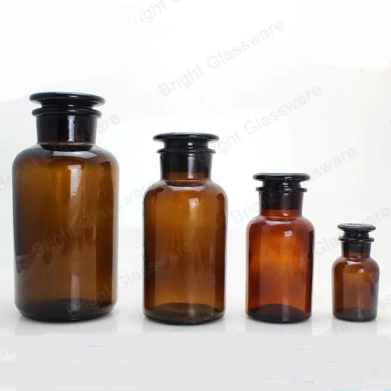 venta al por mayor vidrio boticario farmacia botella boca ancha botella de reactivo de color ámbar