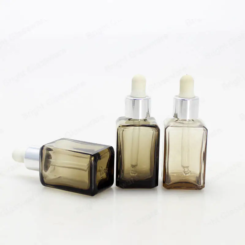 スポイト付き卸売30ml正方形のエッセンシャルオイル琥珀色の化粧品ガラス瓶