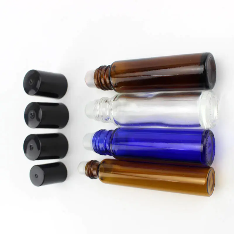 彩色玻璃精油滚珠瓶10ml玻璃滚筒瓶与不锈钢滚珠批发
