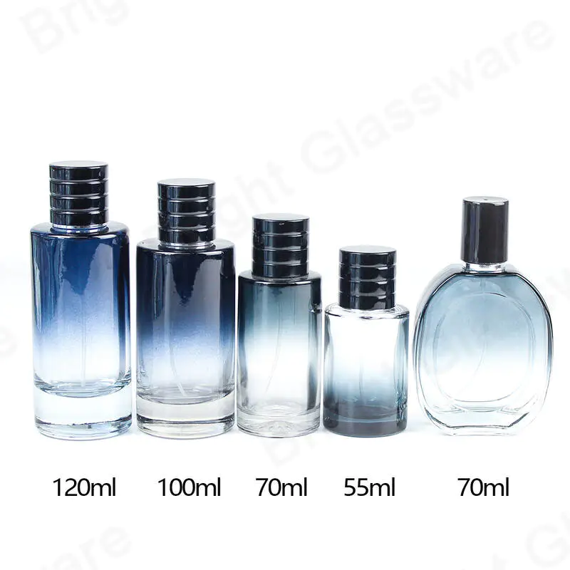 Botella de perfume atomizador vacía en forma de cilindro de gama alta Set Botella de perfume de vidrio con tapa magnética negra