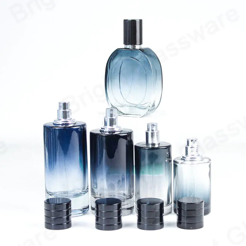 Botella de perfume atomizador vacía en forma de cilindro de gama alta Set Botella de perfume de vidrio con tapa magnética negra