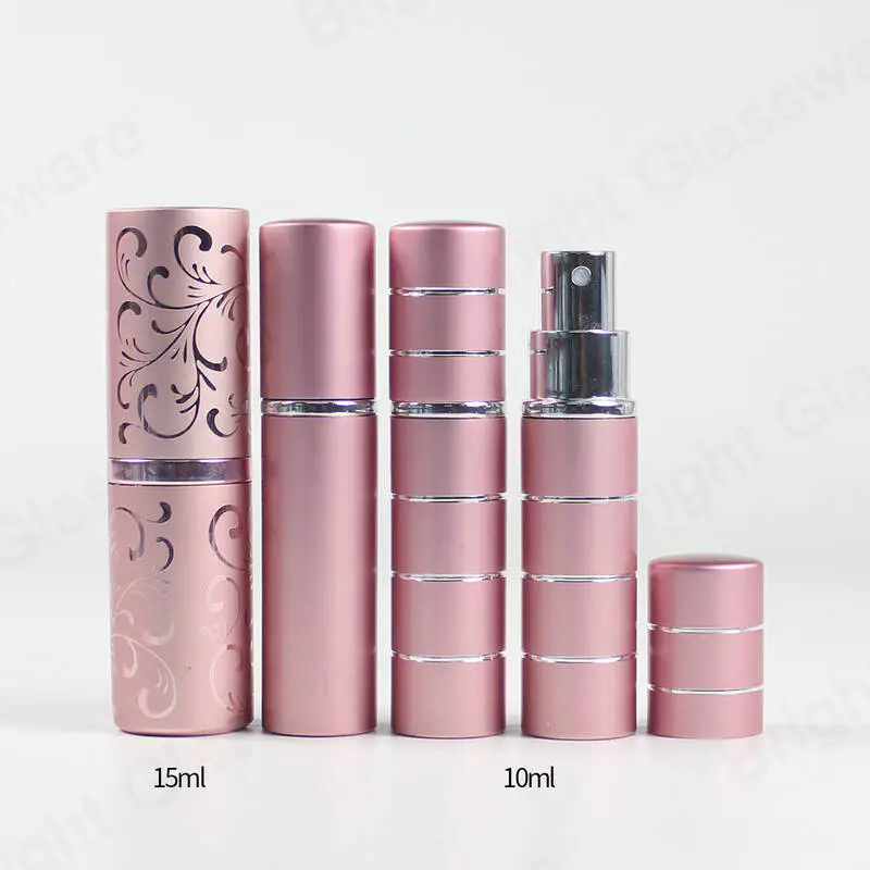 Mini redondo 5ml 10ml rosa twist up metal aluminio spray botella vacía recargable perfume atomizador botella