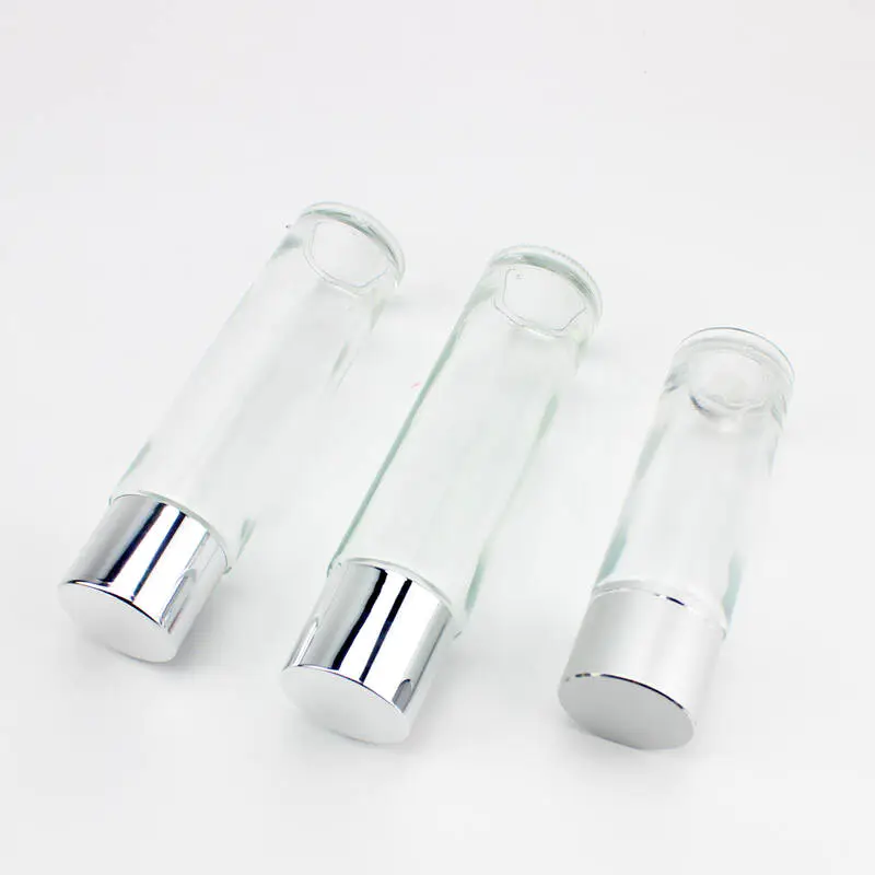 100ml 150ml botella de loción de vidrio transparente vacía con tapón plateado para cosméticos para el cuidado de la piel