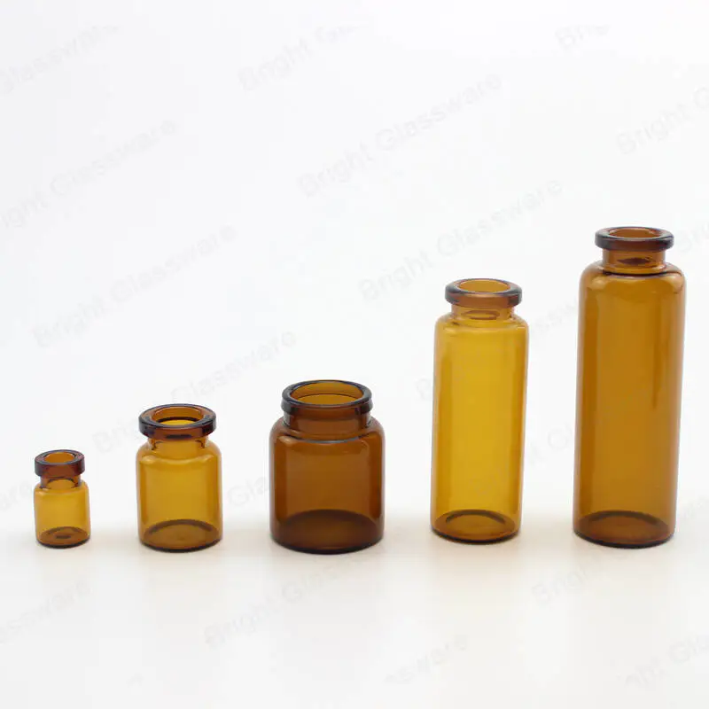 Mini botellas de medicina ámbar transparente viales de vidrio farmacéutico con tapón de goma