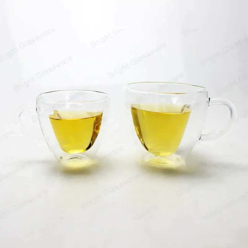 浪漫的双壁硼硅酸盐玻璃茶/咖啡杯心形玻璃杯与碟子批发