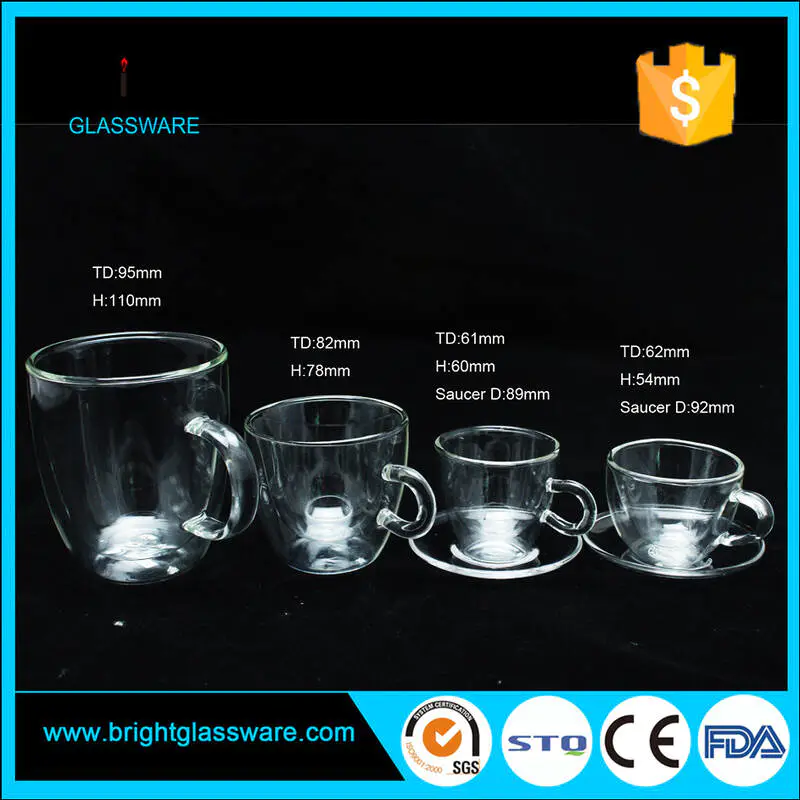 手工吹制水晶双壁玻璃热饮/茶/水杯高硼硅玻璃咖啡杯
