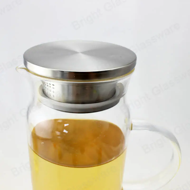 1.3L 1.5L de grado alimenticio resistente al calor de alta jarra de vidrio borosilicato con tapa de acero inoxidable y caja de embalaje