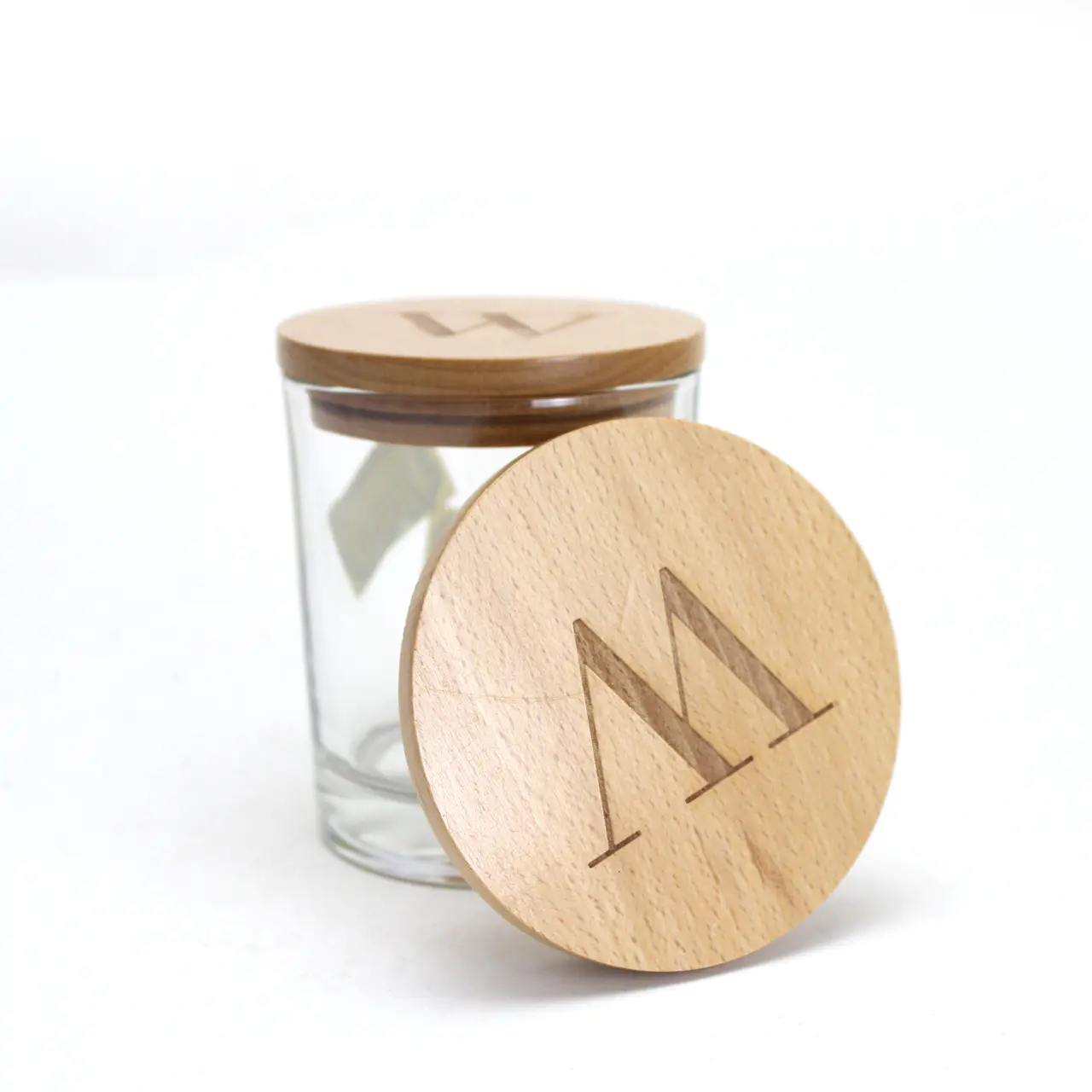 Tapas de velas de madera personalizadas Tapa grabada con láser para frascos de candelabro de vidrio