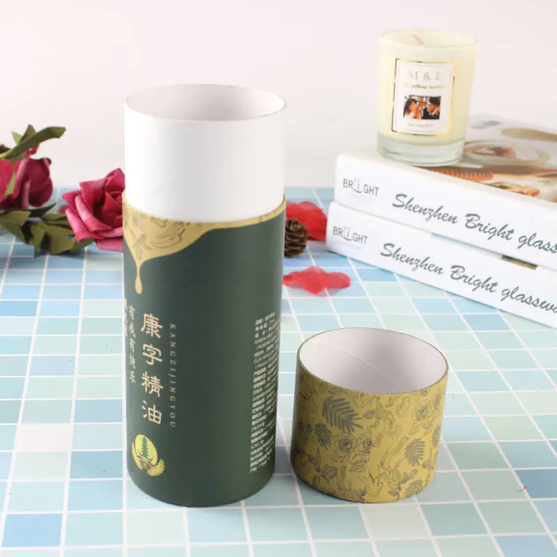 Изготовленная на заказ упаковка пробирок эфирного масла Цилиндр биоразлагаемая картонная бумага для косметической упаковки