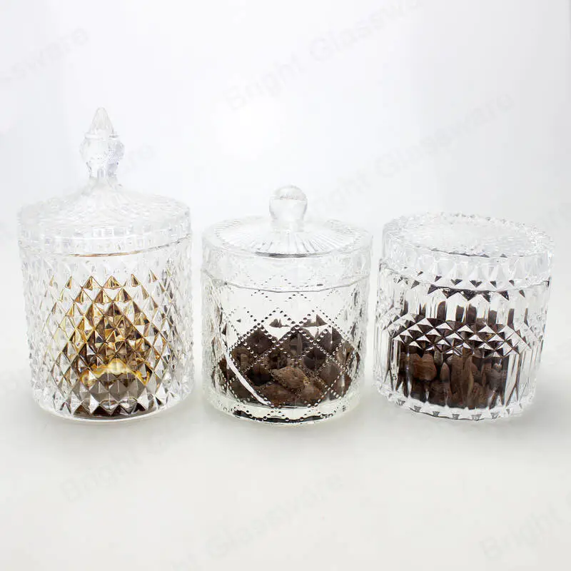 Vintage Crystal Diamond Diamond Candy Bowl Dragee Biscuit Package Pots en verre avec couvercle en dôme