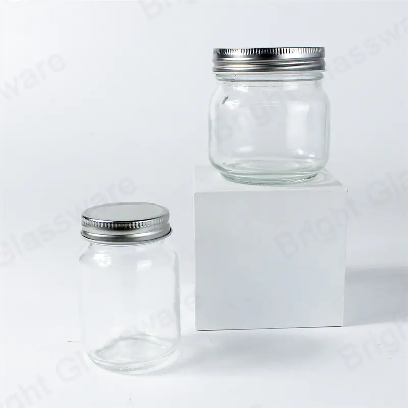 250ml 120ml frascos de conservas de vidrio transparente de boca ancha con tapas de astillas para el almacenamiento de alimentos mermelada
