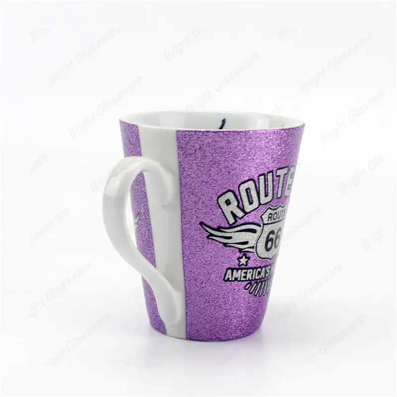tazas de café púrpura baratas de 250ml taza de cerámica con la impresión de su logotipo