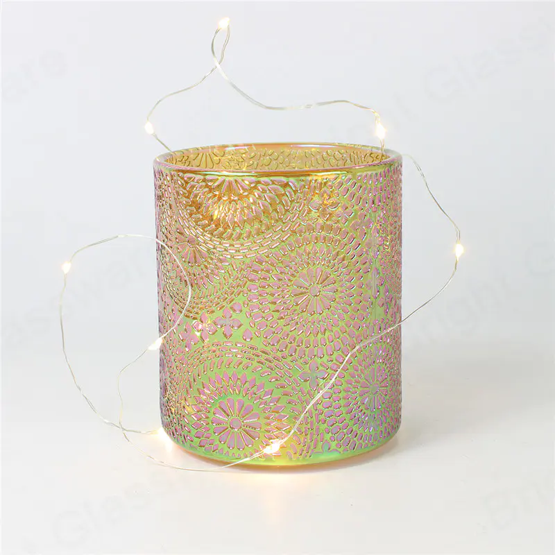 مخصص الملونة قوس قزح بطارية تعمل الزجاج شمعة حامل مع أضواء خرافية داخل لتزيين عيد الميلاد
