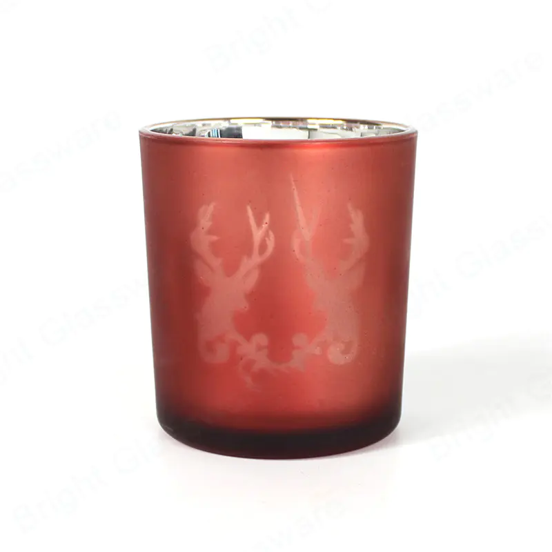 Christmas decor electroplating laser etched pink reindeer glass candle holder in bulk