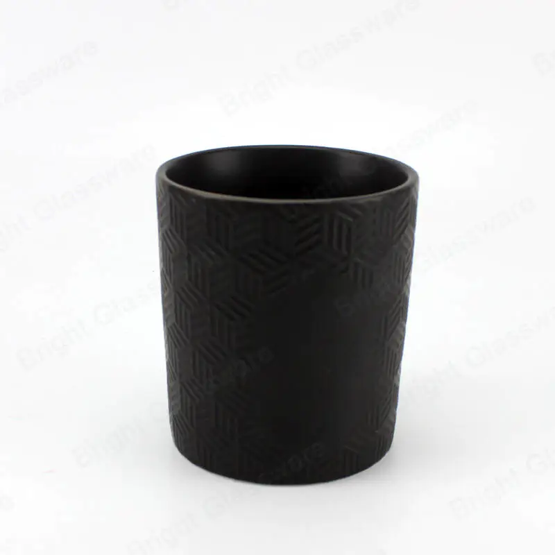 custom cylinder decorative geo cut empty black ceramic candle vessels to make candles