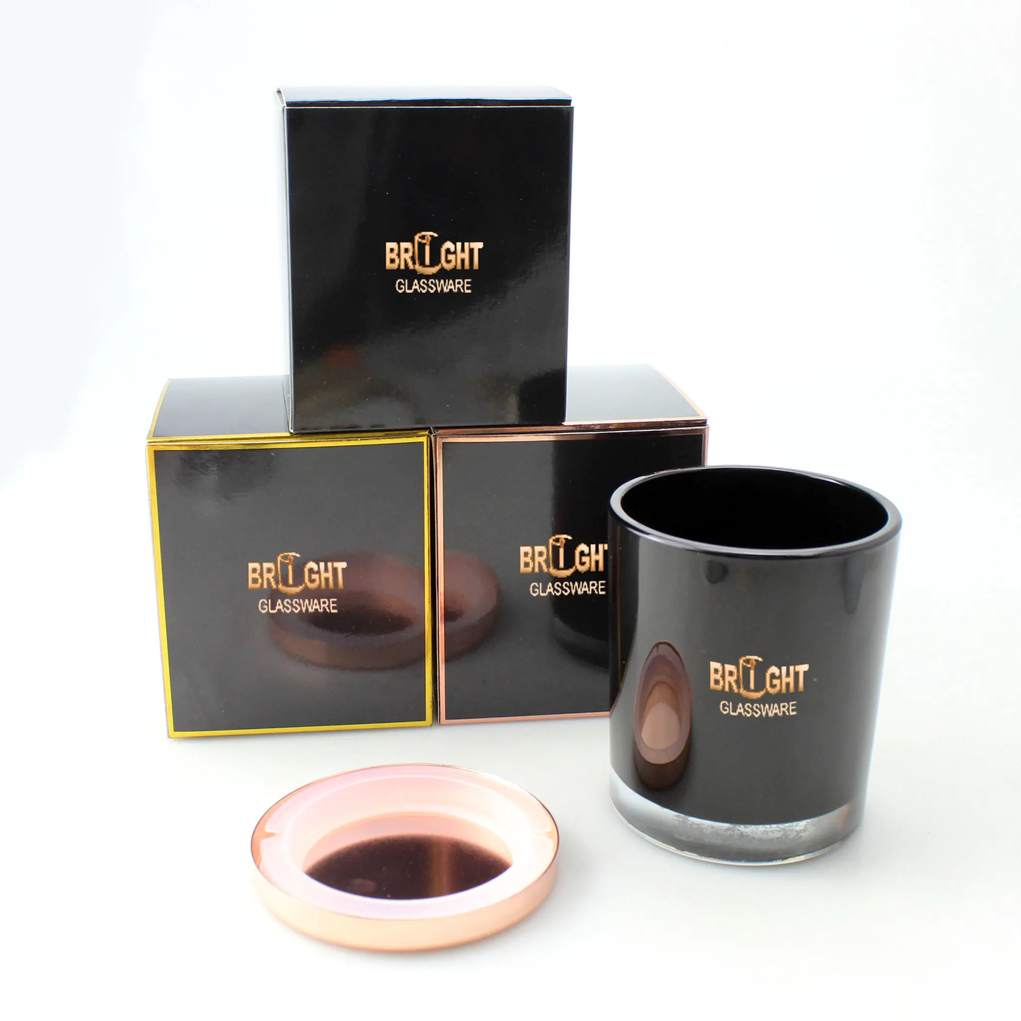 Frasco Oxford negro opaco de base mediana de 10 oz Elegance con tapa de oro rosa