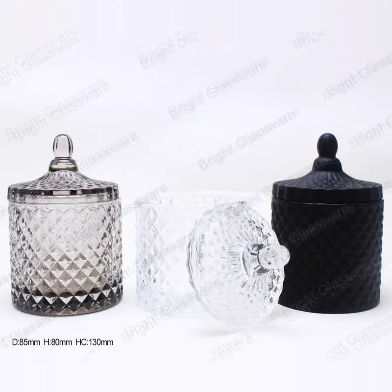 Decoración moderna del hogar Vidrio frasco de velas geométricas con tapa