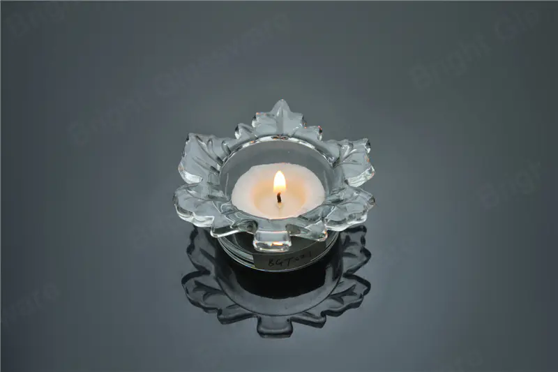 Titular de velas de luz de té de vidrio en forma de hoja