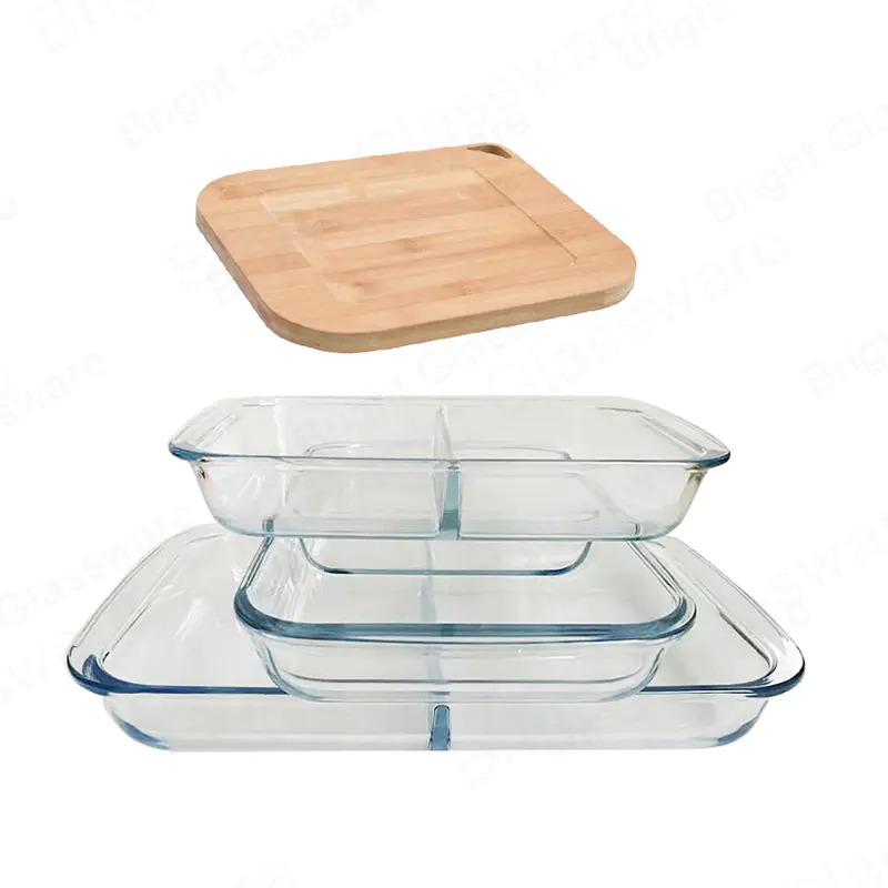 キッチン耐熱皿電子レンジ安全なパンケーキベーキングパンクリア高ホウケイ酸ガラスベーキング皿仕切り付き