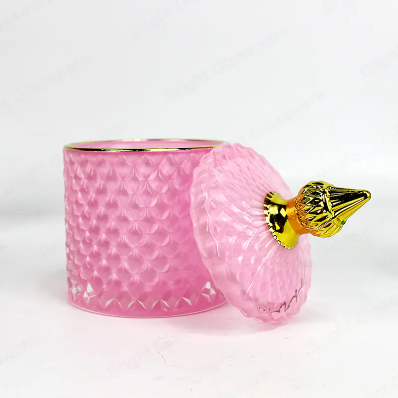 Tarros de caramelo de vidrio de color rosa vacío de color rosa geocortado para la decoración de bodas