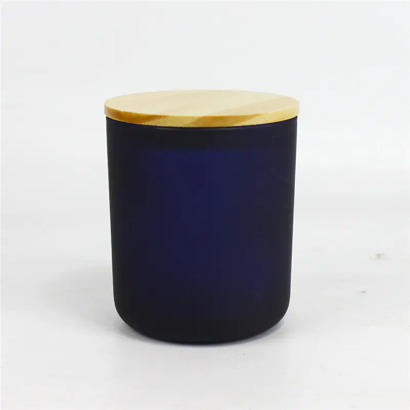 家居装饰奉献海军蓝色玻璃蜡烛罐带木盖