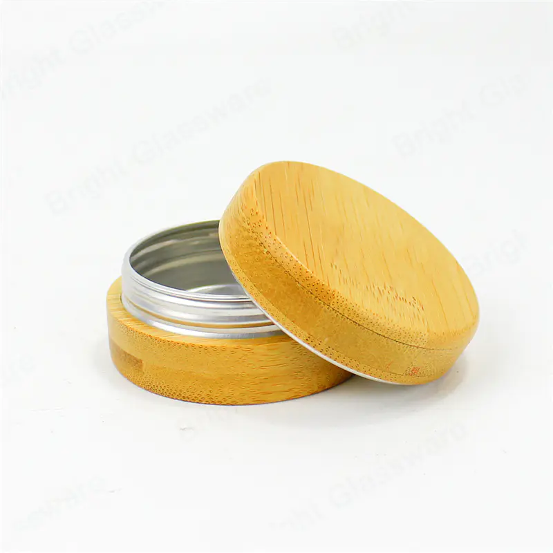 Bálsamo labial de metal tarro de crema tarro cosmético de aluminio con tapa de bambú