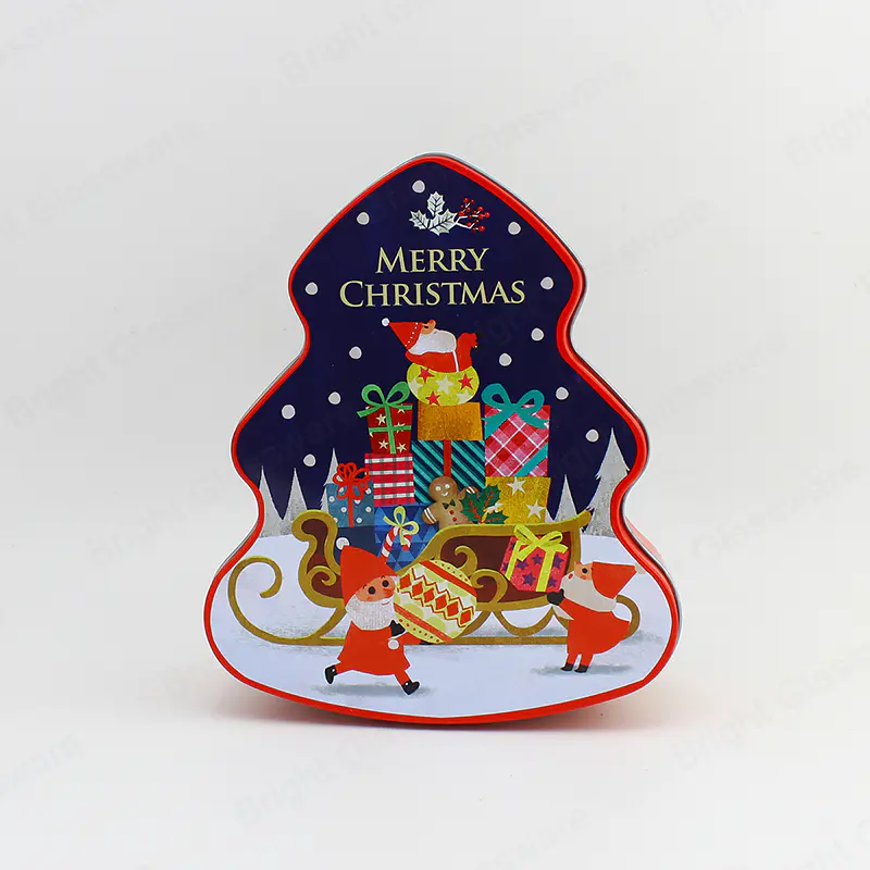 Árbol de Navidad Forma de Contenedor de Hojalata Caja de Caramelo Impreso Personalizado