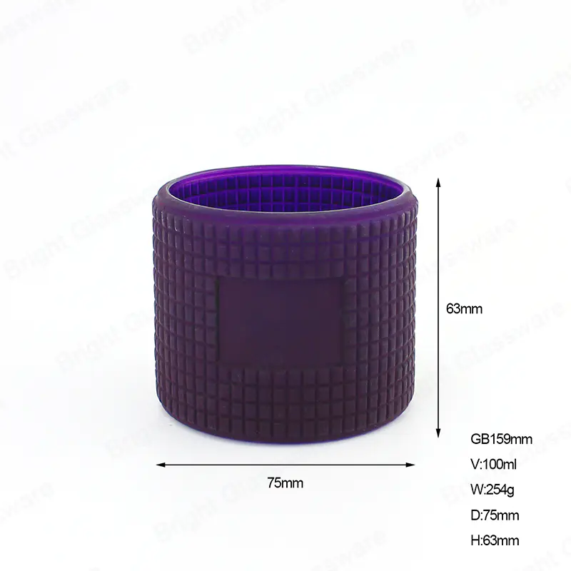 批发独特的空压花紫色玻璃罐蜡烛