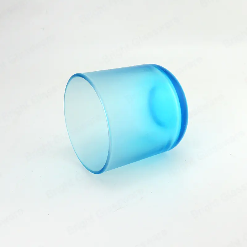 磨砂蓝色圆底玻璃蜡烛罐