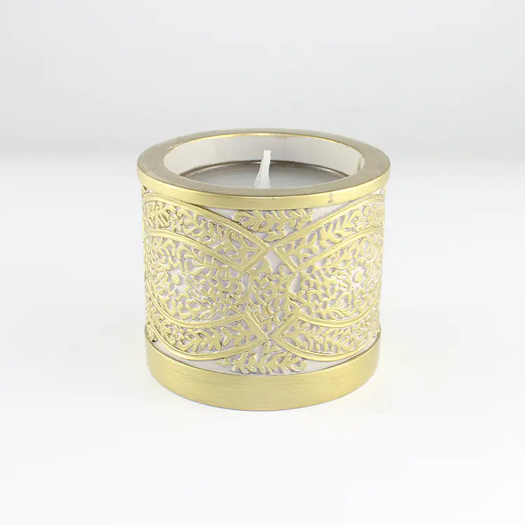Golden Hollow Out Round Shape Concrete Candle Holder