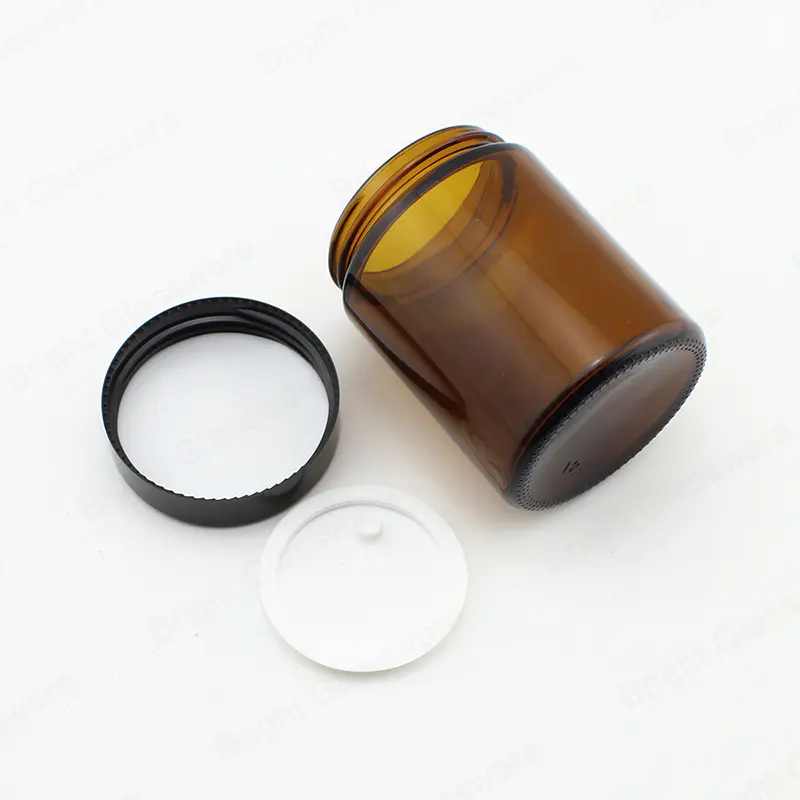 5oz Classic Glass Round Shape Amber Candle Jars de soja con tapa de tornillo y revestimientos interiores