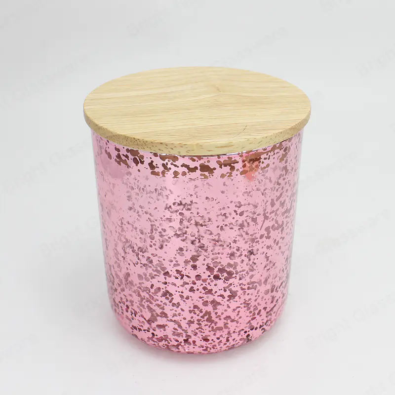 现代批发粉红色电镀玻璃蜡烛罐，带玫瑰金盖