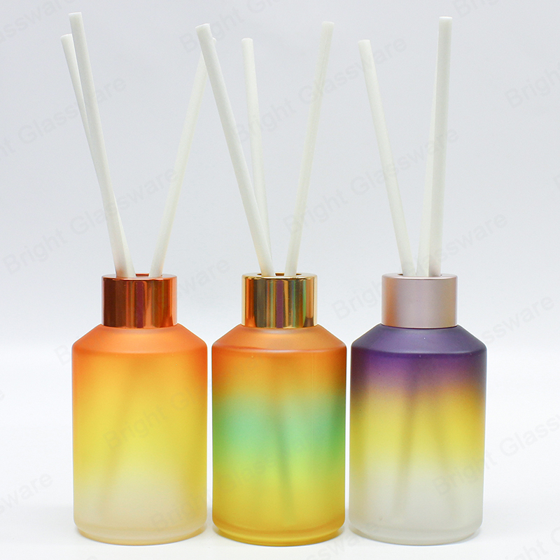 Градиентная цветная стеклянная бутылка-диффузор Круглые диффузорные банки с золотыми крышками