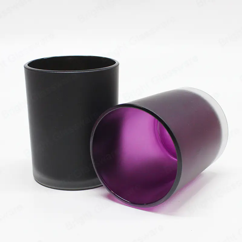 磨砂紫粉黑色玻璃蜡烛罐，带金属竹木盖