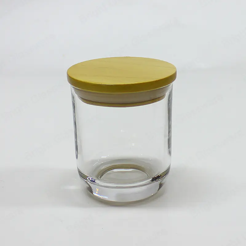 圆形厚底透明玻璃蜡烛罐带盖批发