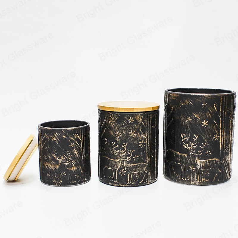 El frasco de velas de vidrio negro mate de estilo clásico más caliente con tapa personalizada
