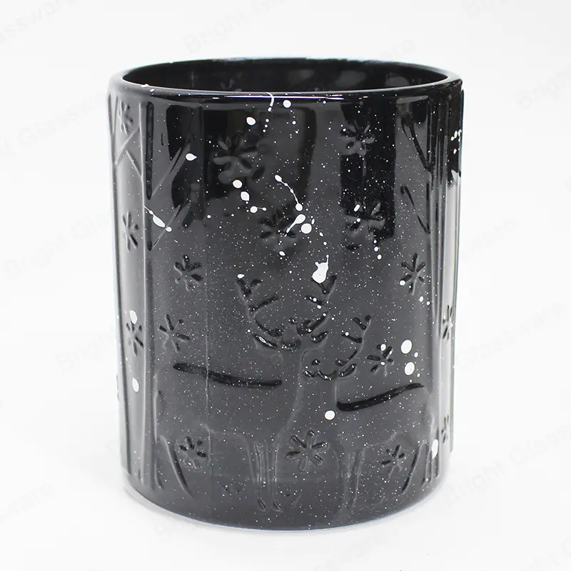Frascos de velas de vidrio retro negro de tamaño mediano personalizables con varios patrones
