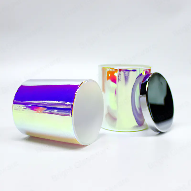 中国环保圆筒电镀彩虹玻璃蜡烛罐批发商