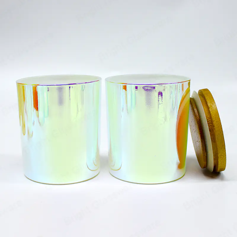 中国环保圆筒电镀彩虹玻璃蜡烛罐批发商