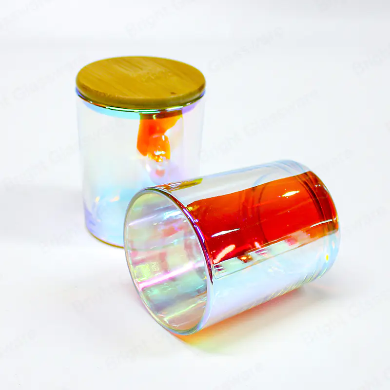 中国再生豪华电镀彩虹玻璃蜡烛罐带盖批发商
