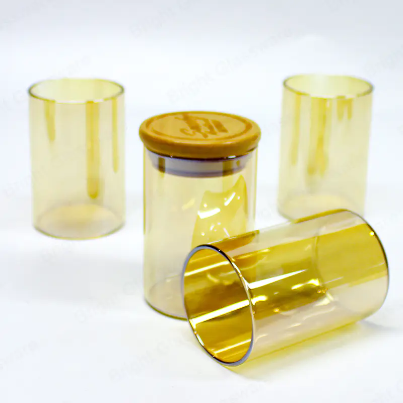 中国蜡烛罐批发透明琥珀电镀高硼硅酸盐烛台