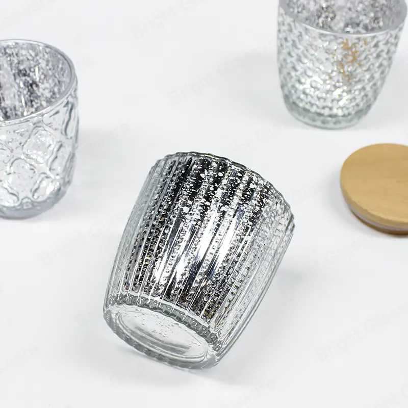 定制工艺颜色不规则电镀碎银中国蜡烛玻璃罐