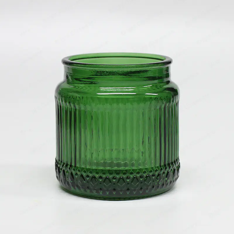 广口条纹绿色蜡烛罐批发玻璃罐木盖
