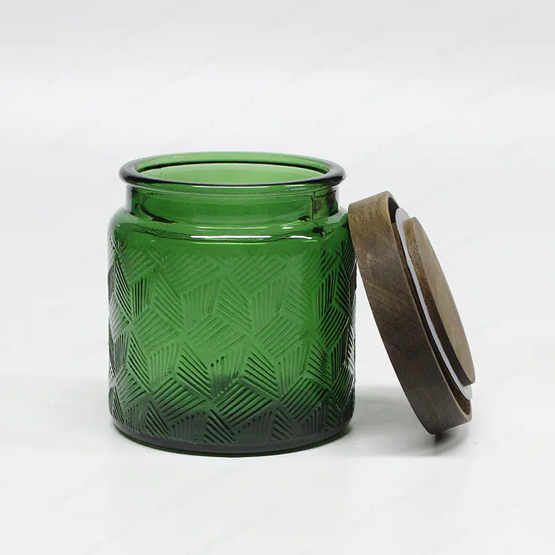 中国专业蜡烛罐玻璃供应商压花绿色玻璃罐