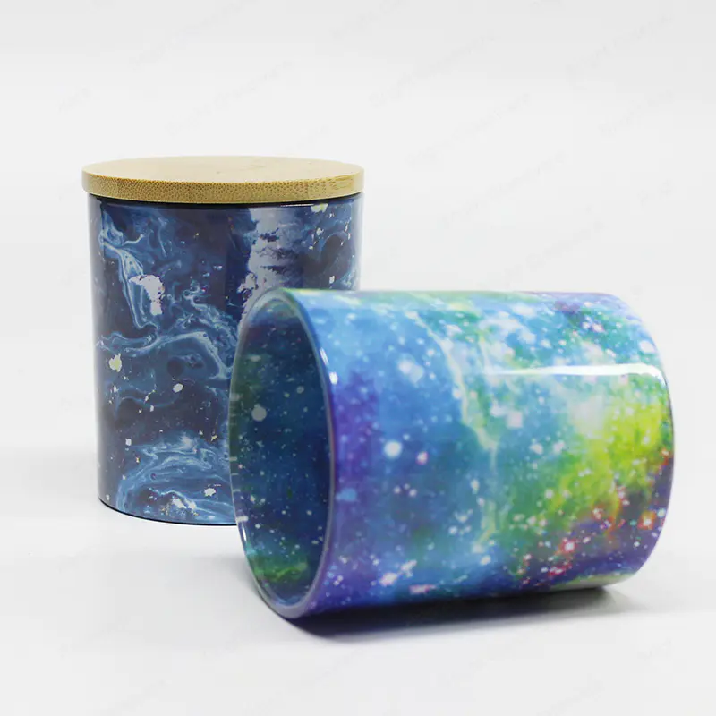 热卖环保彩色星光水转移效果玻璃罐蜡烛制作