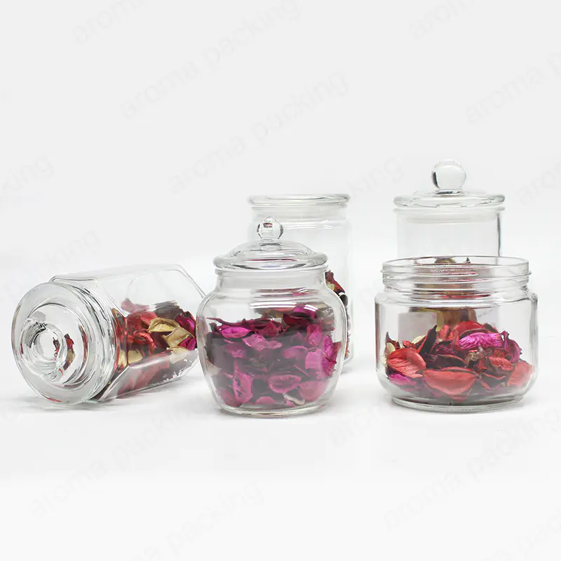 Venta al por mayor Clear Large 20oz 30oz 40oz Kitchen Glass Storage Jar con tapa