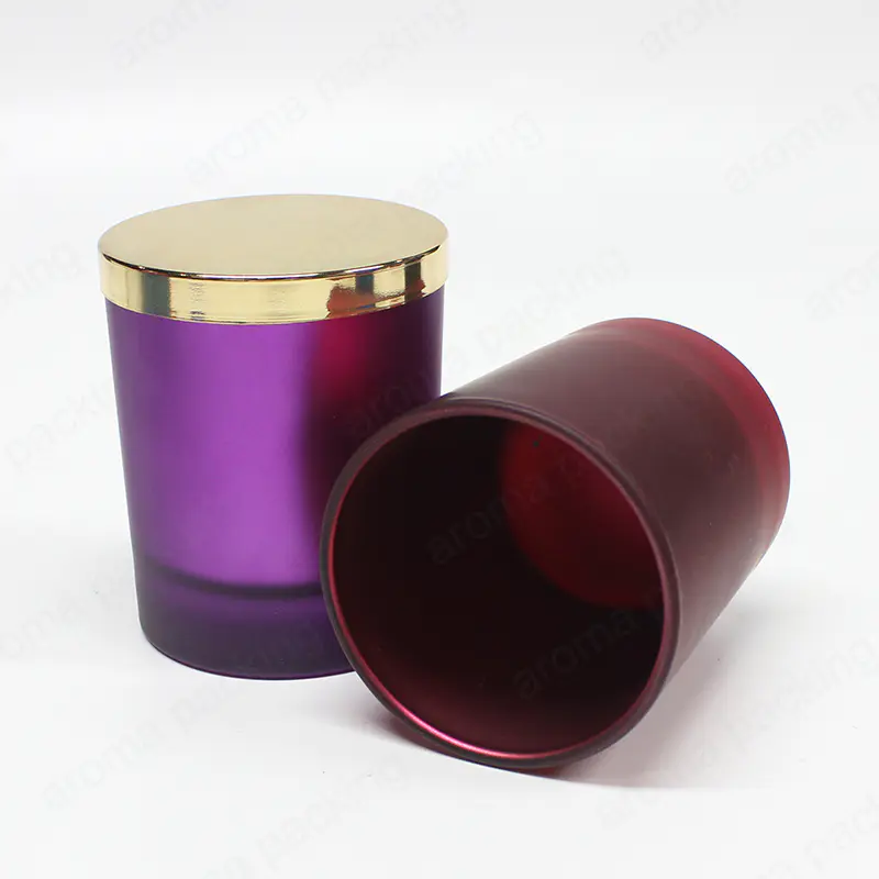 豪华喷雾颜色6oz 8oz 10oz圆形玻璃蜡烛罐，带金属盖
