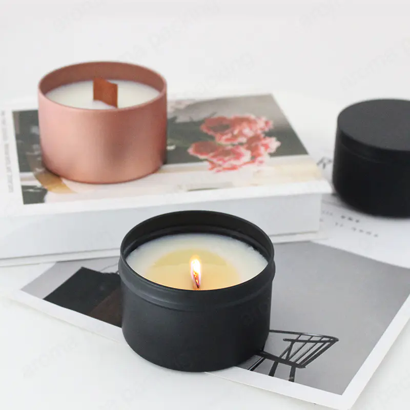 Venta al por mayor Negro blanco oro rosa Tin Candle Jar con tapa para la fabricación de velas