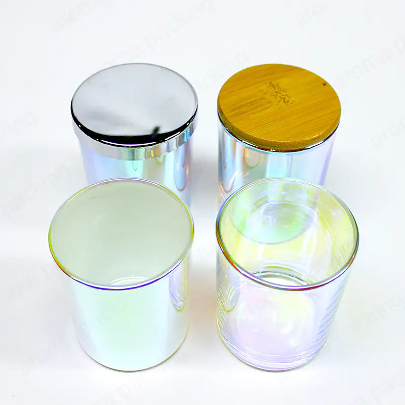 高品质直边圆形玻璃电镀蜡烛罐，带定制盖